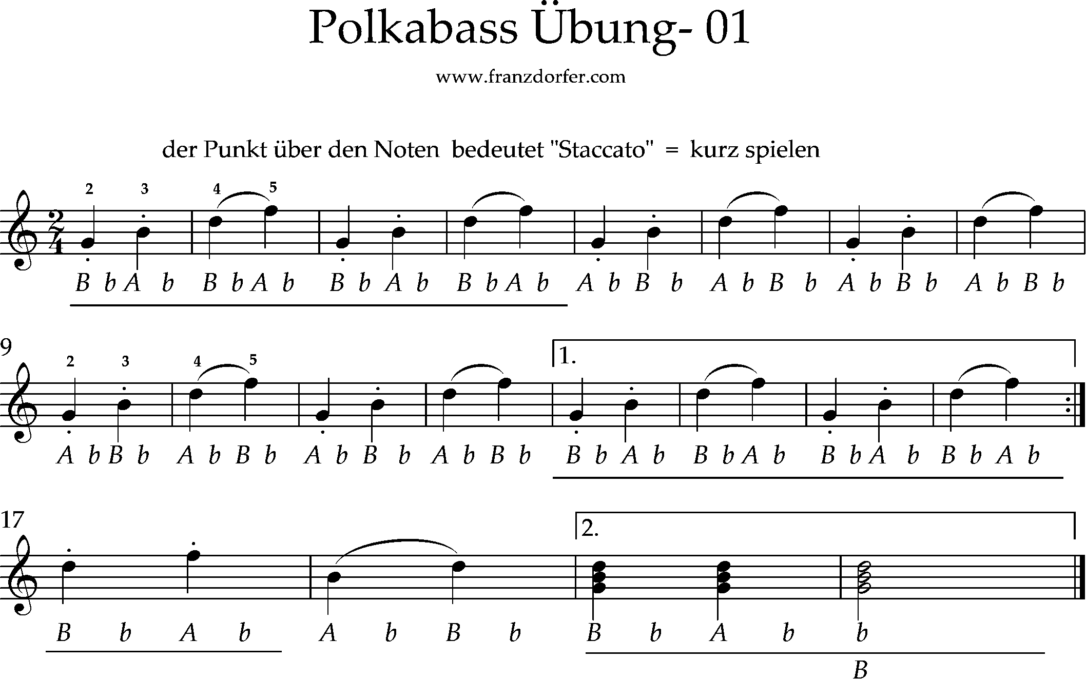 Steirsche Harmonika lernen- Polkabass- Übung 1-staccato+legato